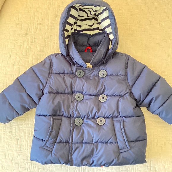 Gap Baby 6-12 Navy Peacoat Puffer Coat with detachable Hood - Picture 1 of 10